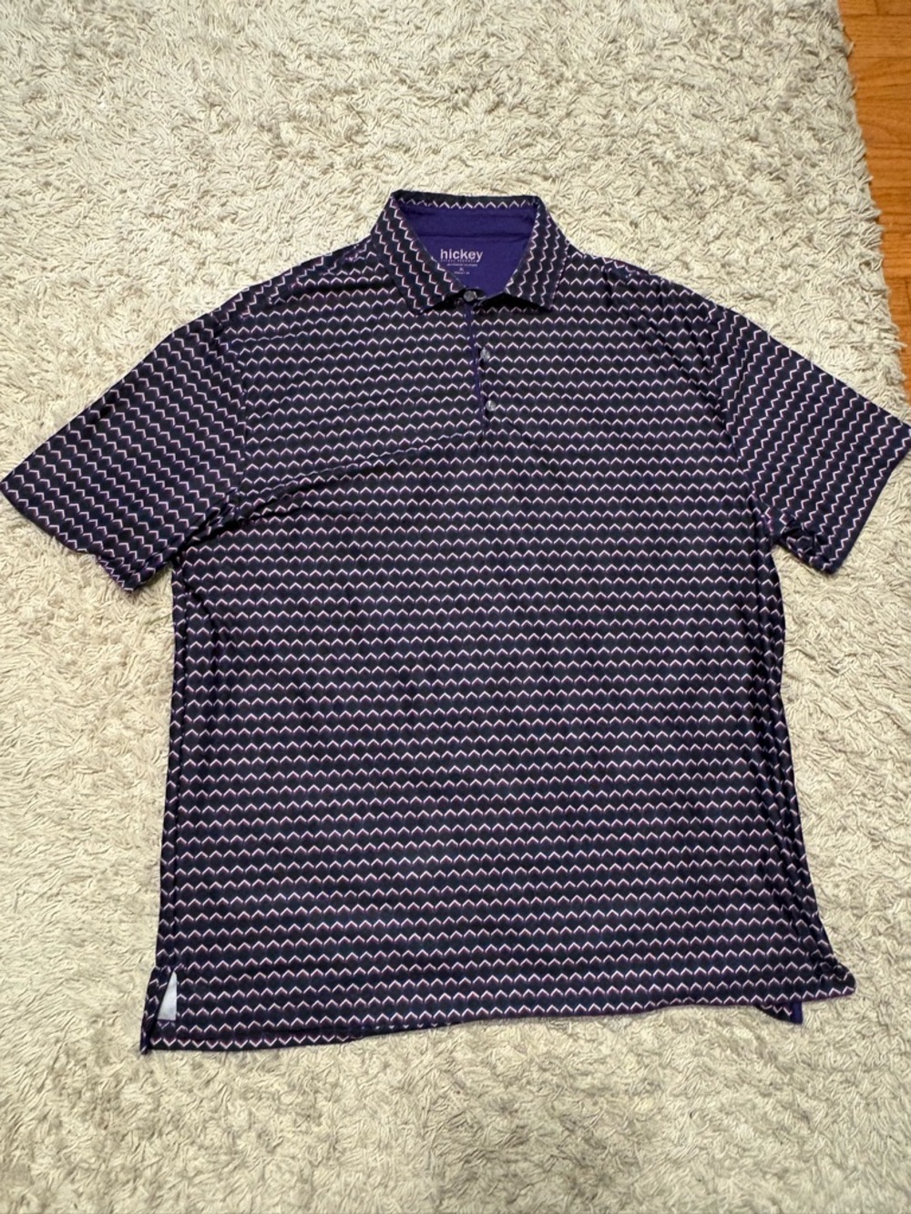 Hickey Freeman Navy and Purple Zigzag Polo